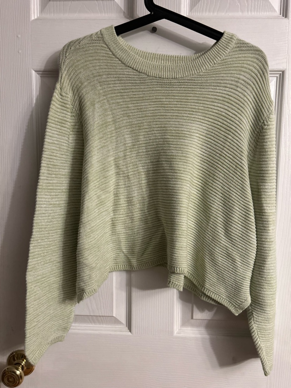 Cotton-On Medium Light Green Ribbed Cropped Crewneck Women’s Sweater